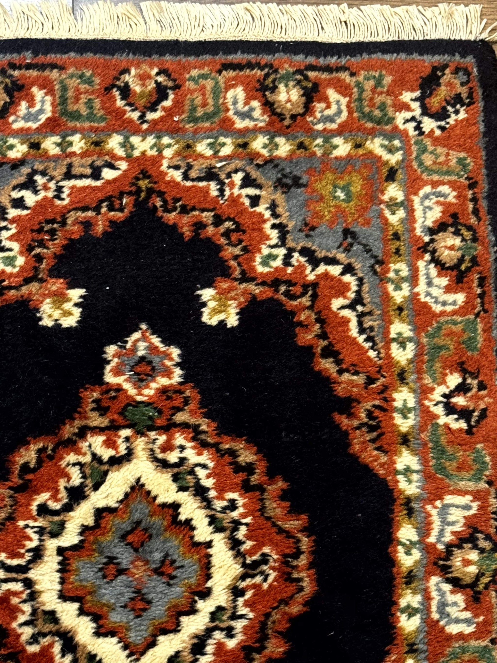 Small Indo Persian Rug 2x3, Navy Blue & Terracotta, Wool, Handmade by Jewel Rugs