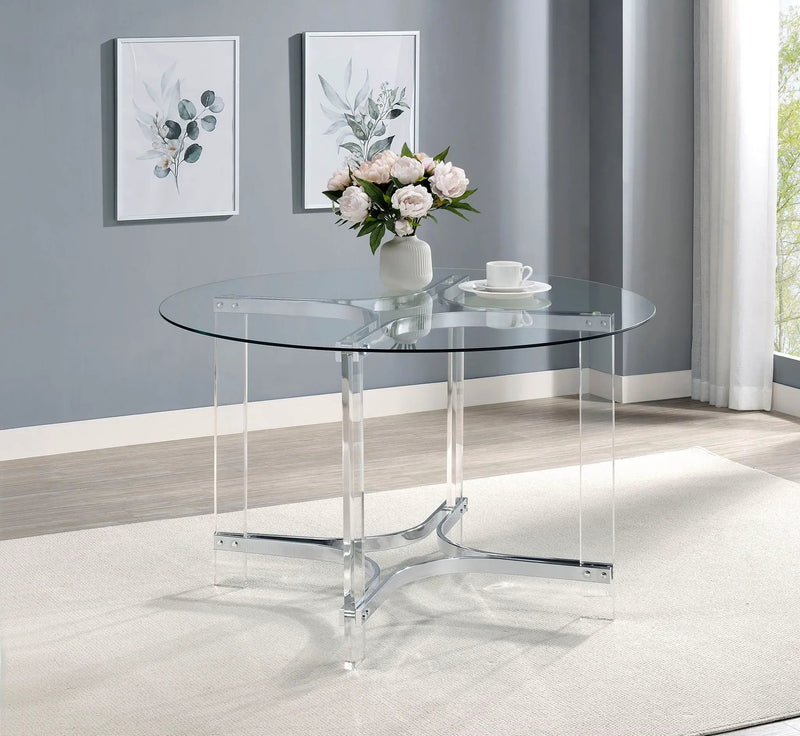 Keeling 47-inch Round Glass Top Acrylic Dining Table Chrome by Unique Piece Furniture