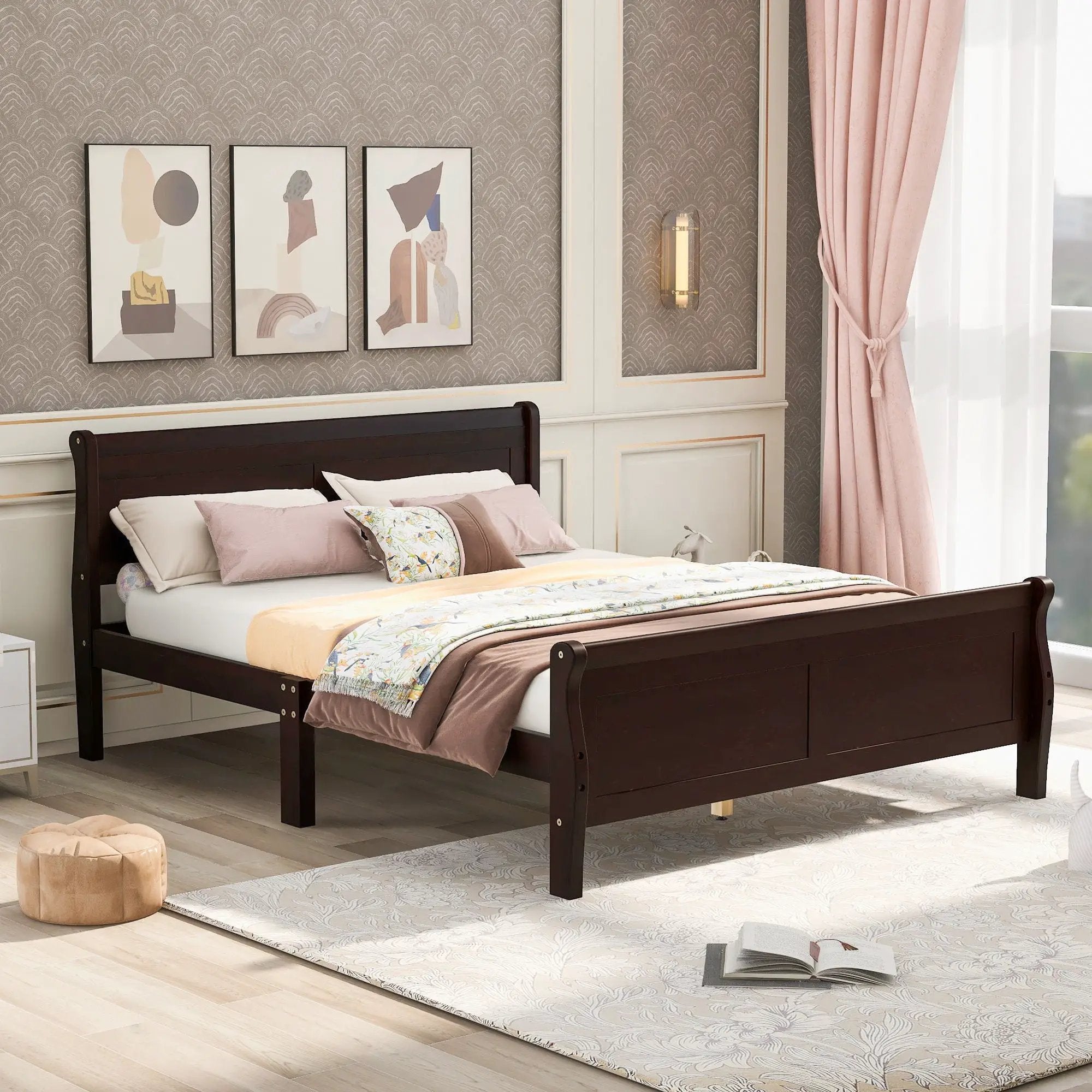 Platform Bed Frame Mattress Foundation Sleigh Bed With Headboard / Footboard / Wood Slat Suppor by HouseOfZazla