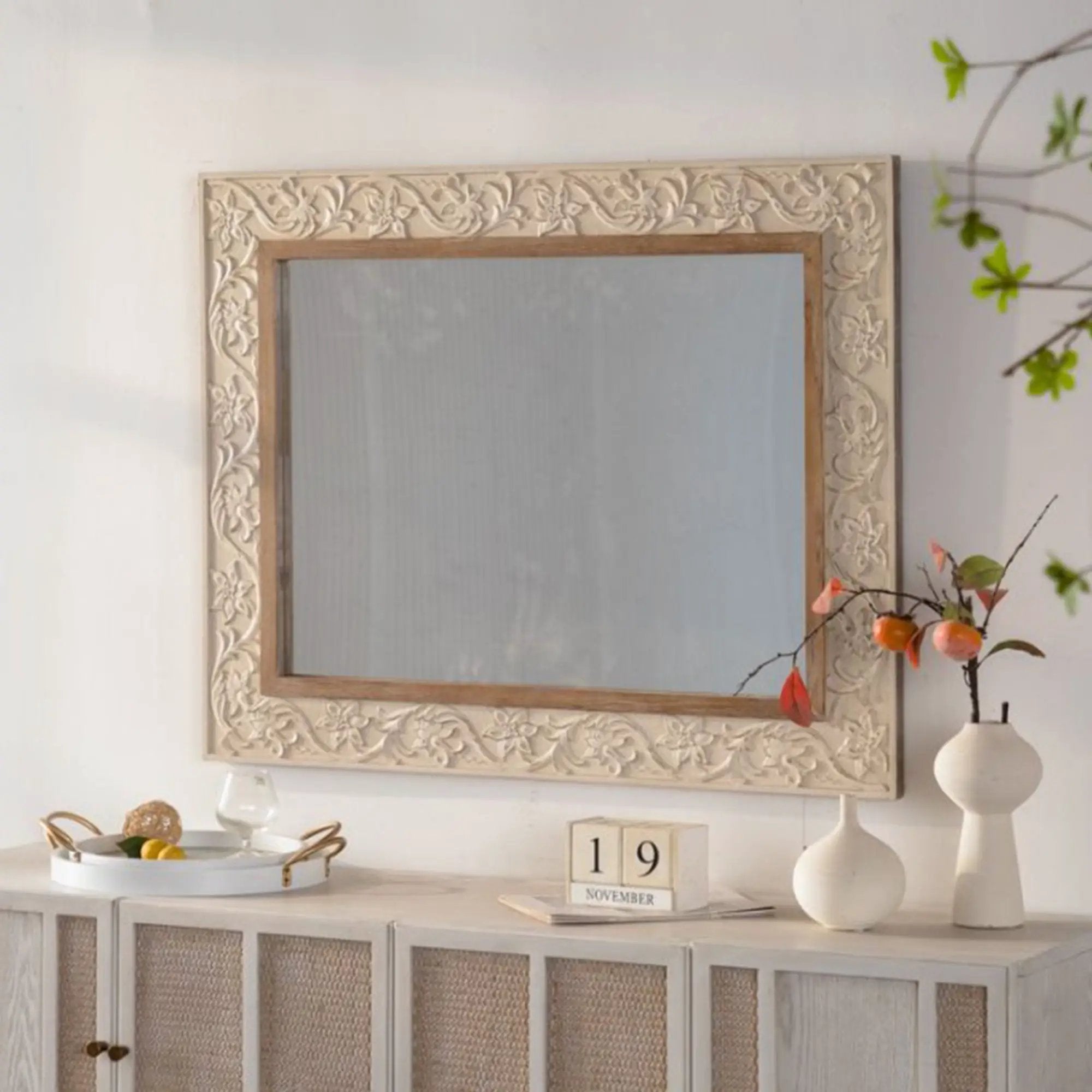 Vintage Carved Pattern Rectangular Wall Mirror by HouseOfZazla
