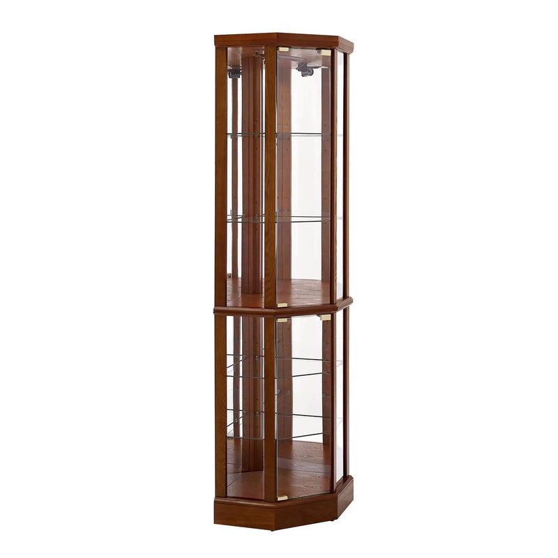 6 Shelf Lighted Corner Curio Cabinet With Adjustable Tempered Glass Shelves And Mirror Back (E26 Light Bulb Not Included) by Unique Piece Furniture
