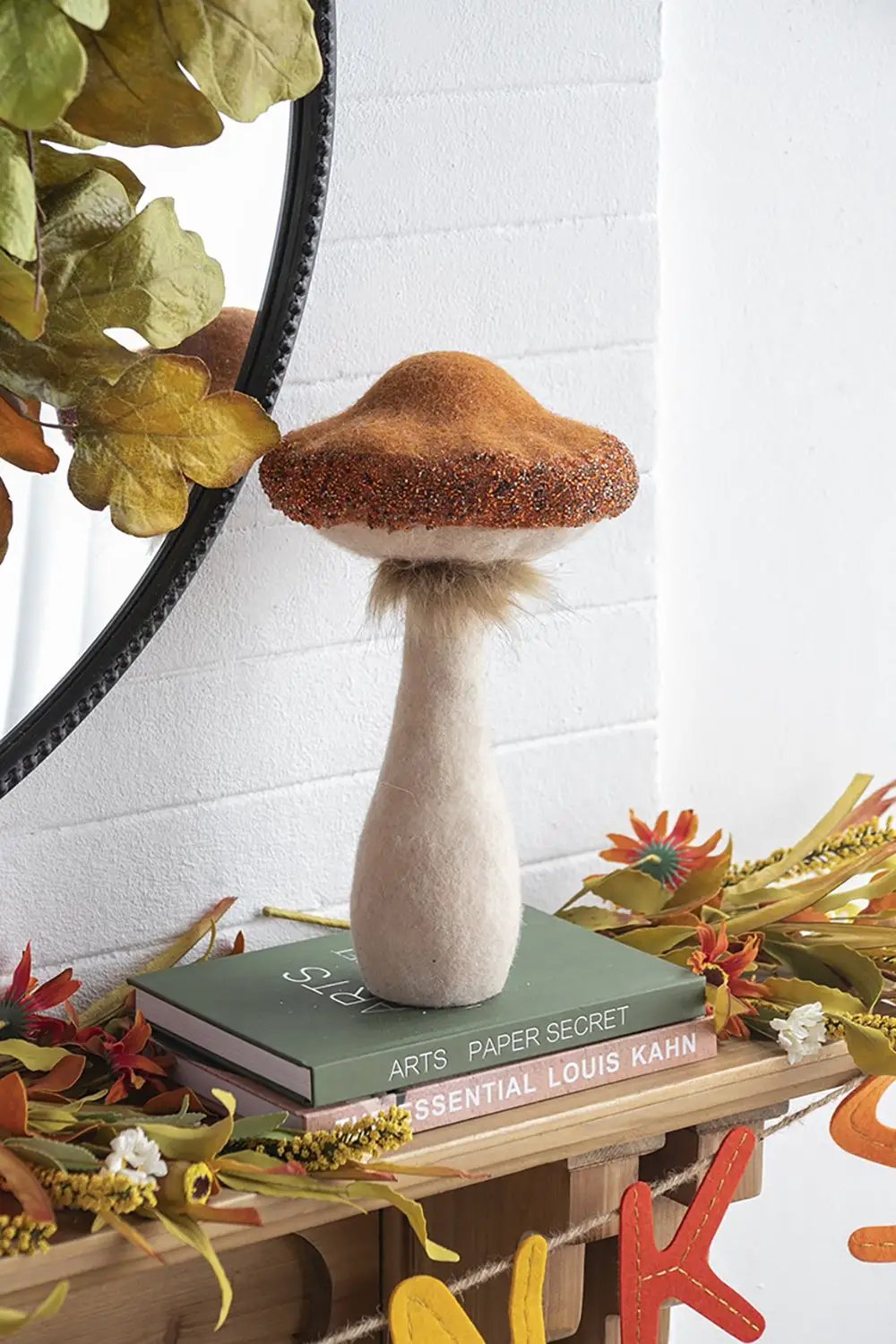 Mushroom Holiday Ornament, For Harvest Festival Fall Festival & Thanksgiving Table Decorations (Set of 2) - Beige / Orange by HouseOfZazla