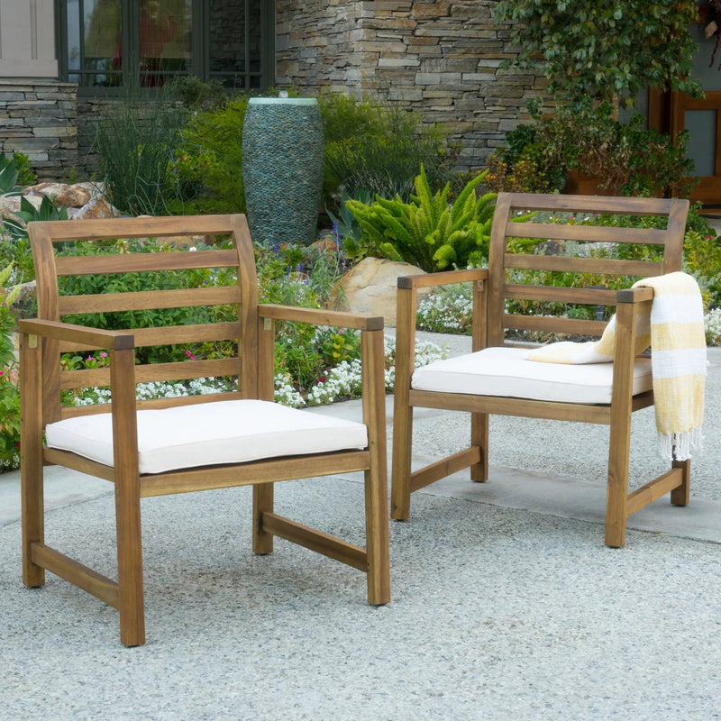 Outdoor Acacia Wood Club Chairs, 2-Piece Set - Natural Stained / White by HouseOfZazla