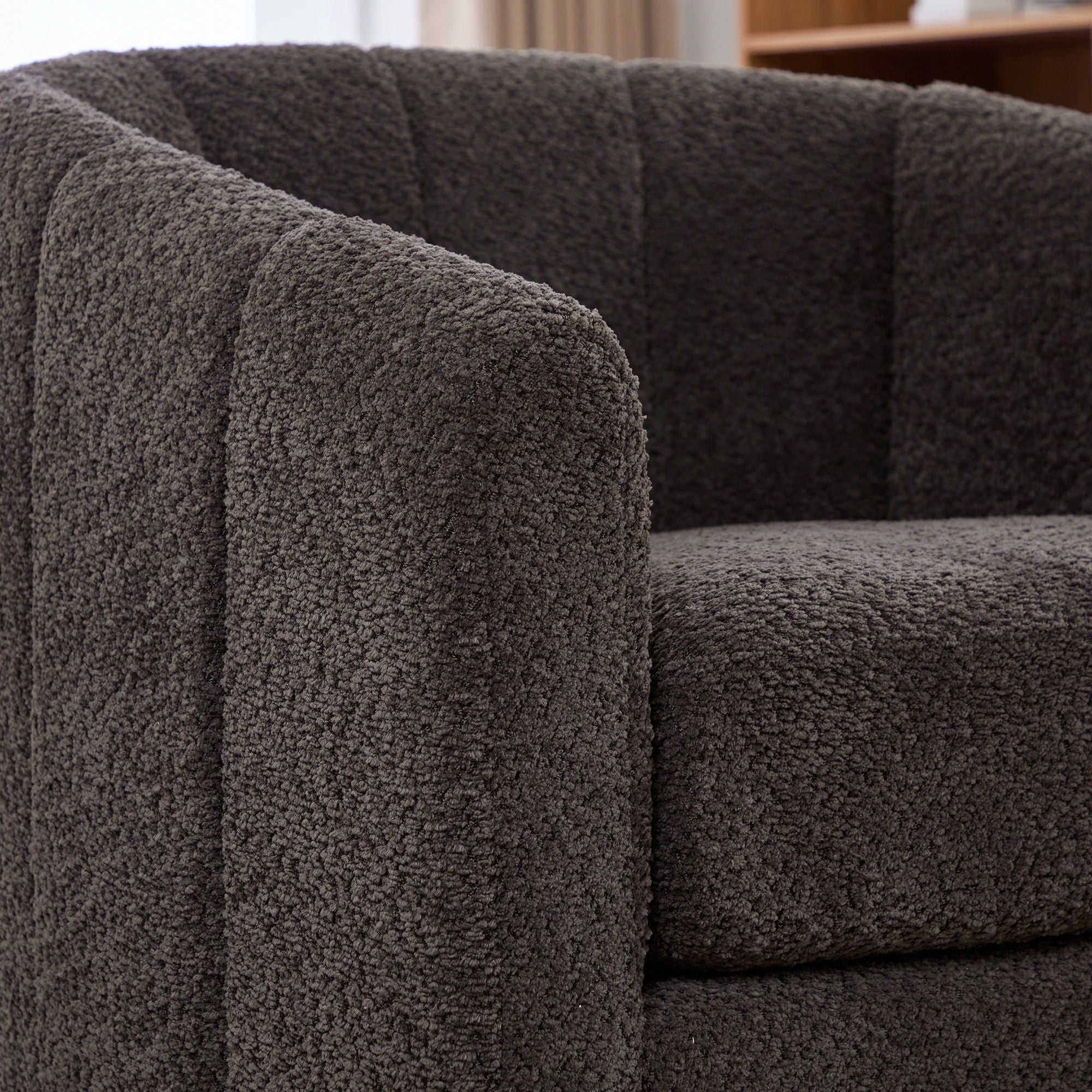 Swivel Upholstered Barrel Chair With Metal Base