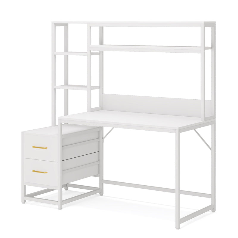 Computer Desk With Hutch, 2 Drawers & Open Shelves