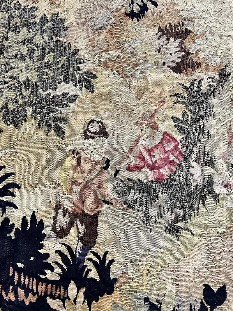 Antique French Tapestry 6x5 ft, European Handmade Wool Aubusson Weave Vintage Tapestry by Jewel Rugs