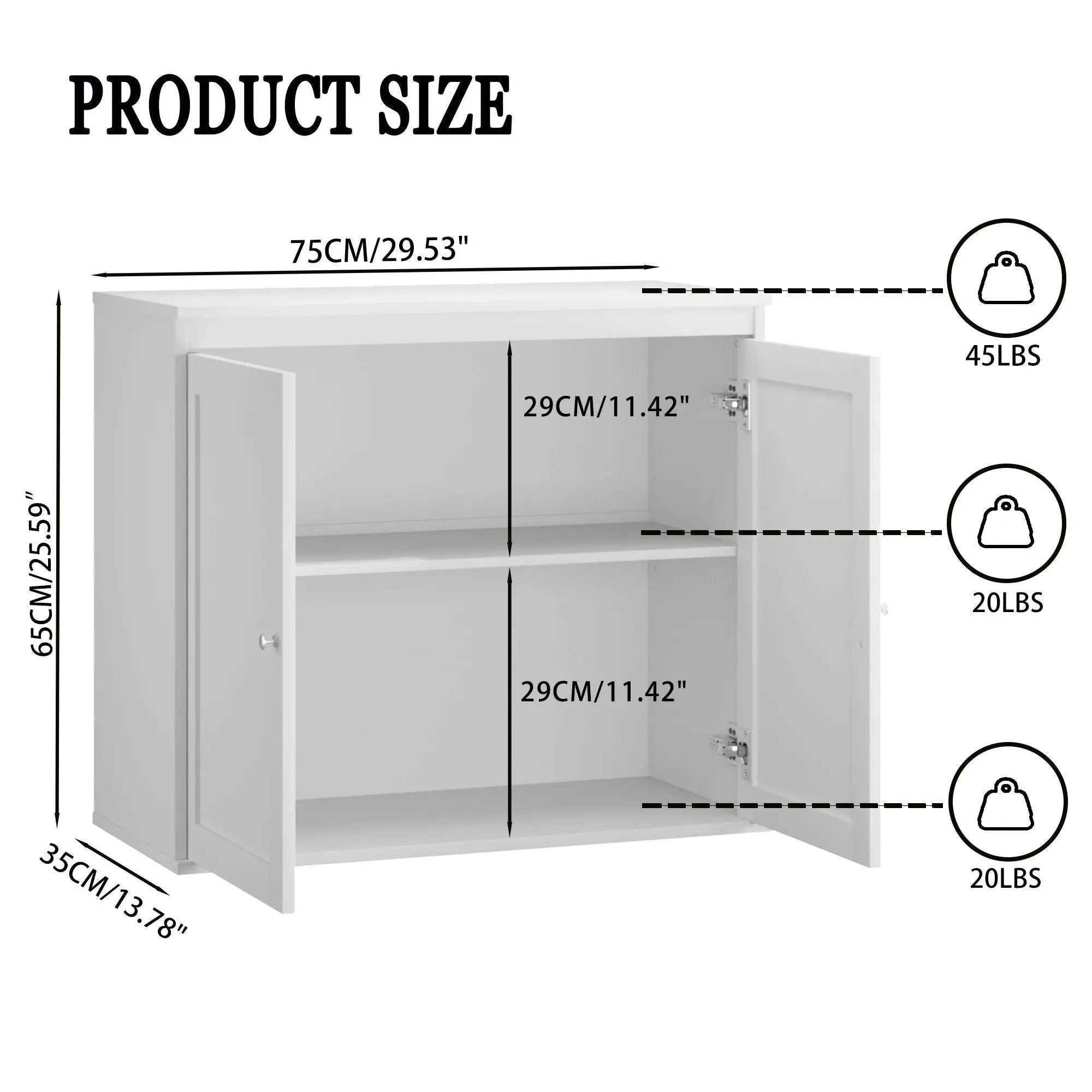 Kitchen Storage Cabinet With Double Doors, Adjustable Shelves, Sideboard Buffet For Dining Room - White by Unique Piece Furniture
