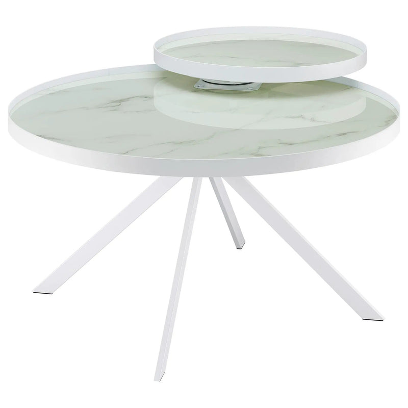 Briggs Round Marble Printed Glass Top Coffee Table White by Unique Piece Furniture
