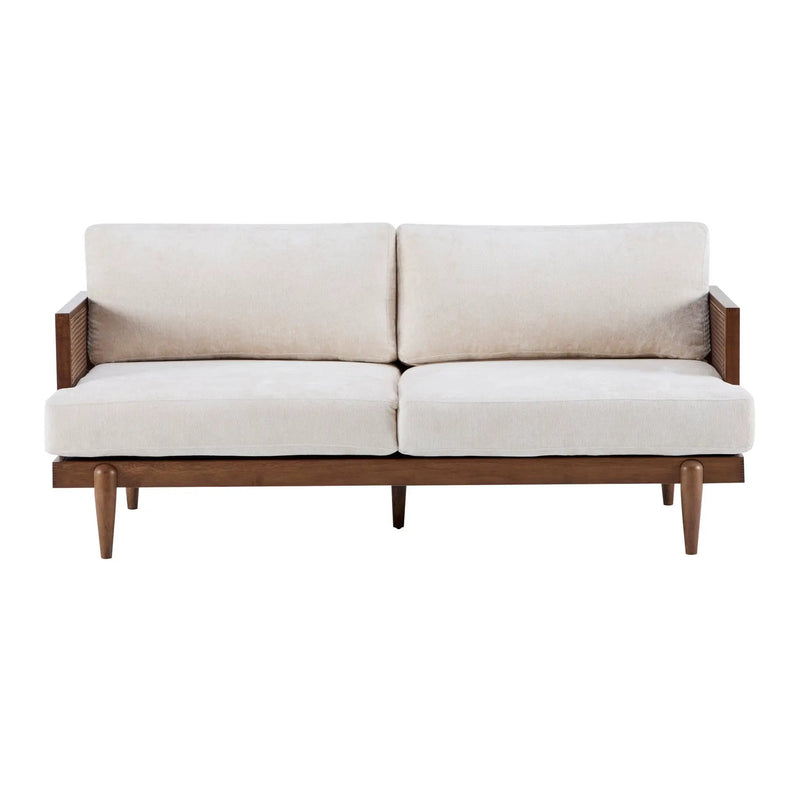 EMIR 72" Square Arm 3-Seater Boucle Sofa with Cane Rattan and Wooden Frame by HouseOfZazla
