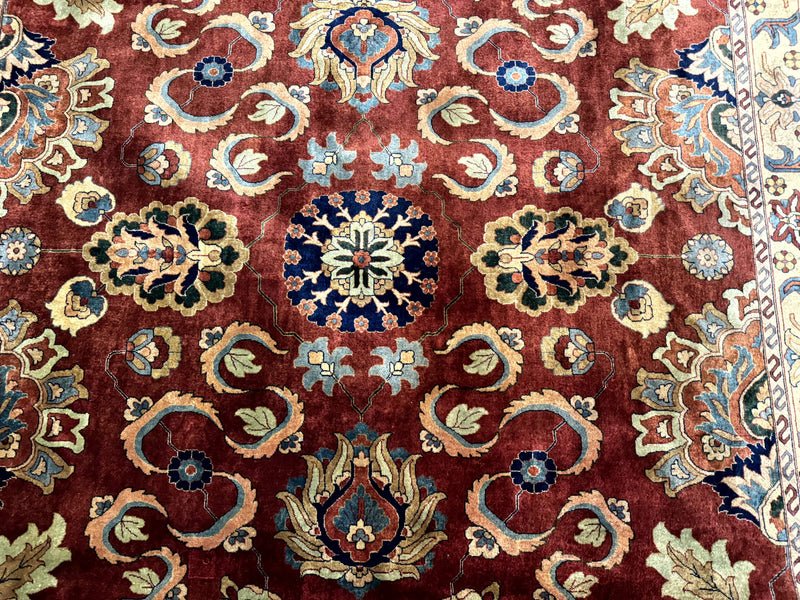 Palace Size Indo Persian Rug 12x15, Sultanabad Mahal Carpet, Red Navy Blue, Fine 210 KPSI by Jewel Rugs