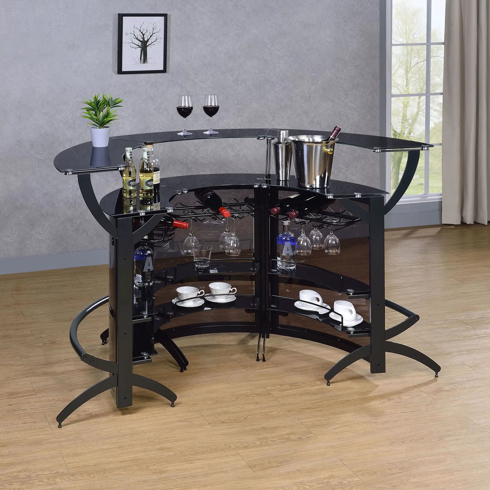 Dallas 3-piece Curved Freestanding Home Bar Cabinet Black by Unique Piece Furniture
