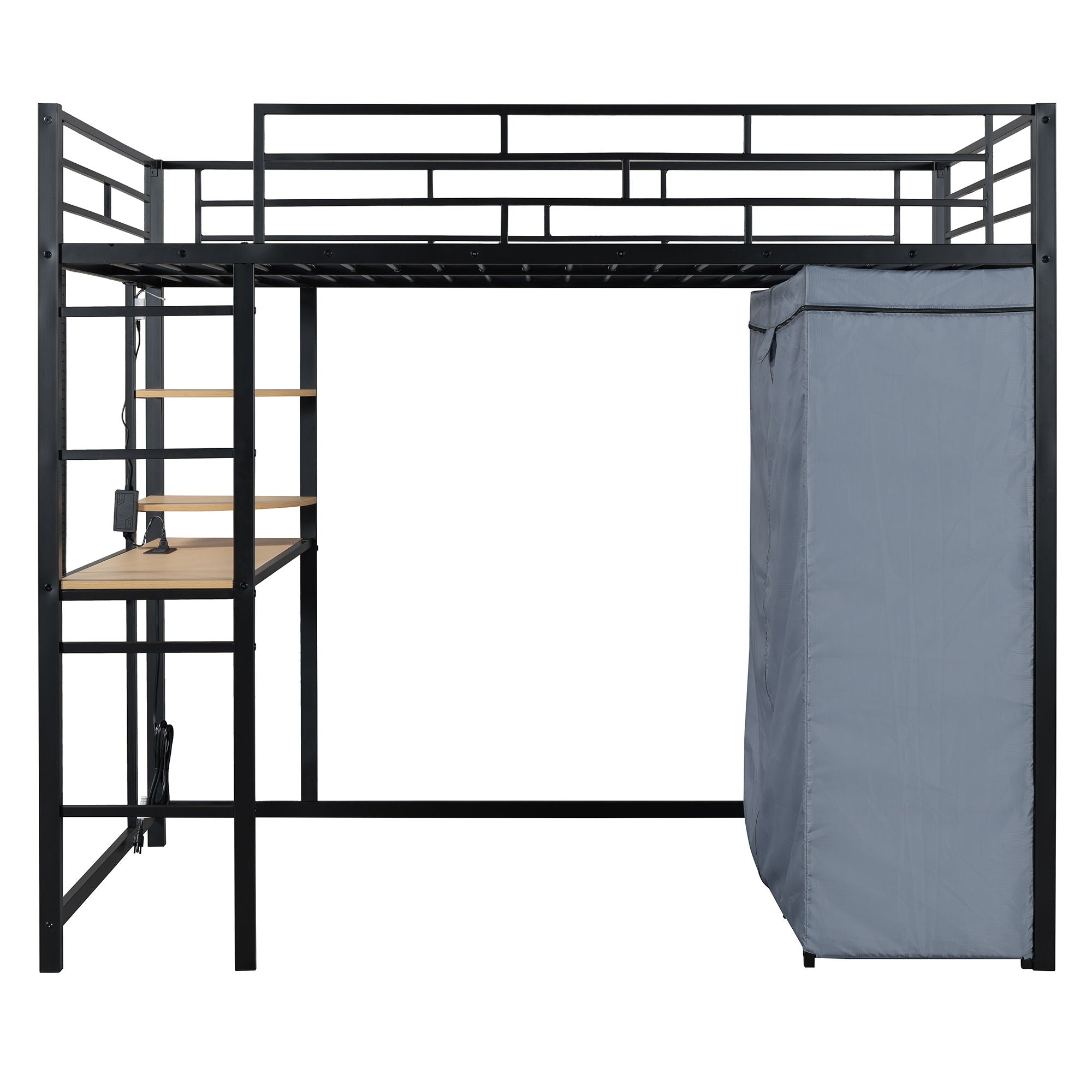 Loft Bed With Desk, Shelves, Power Outlet, LED Light And Wardrobe by HouseOfZazla