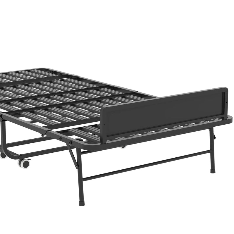 Twin Folding Bed With Adjustable Headboard, Memory Foam For Tall People, Heavy-Duty Portable On Wheels, Easy Assembly - Black by HouseOfZazla