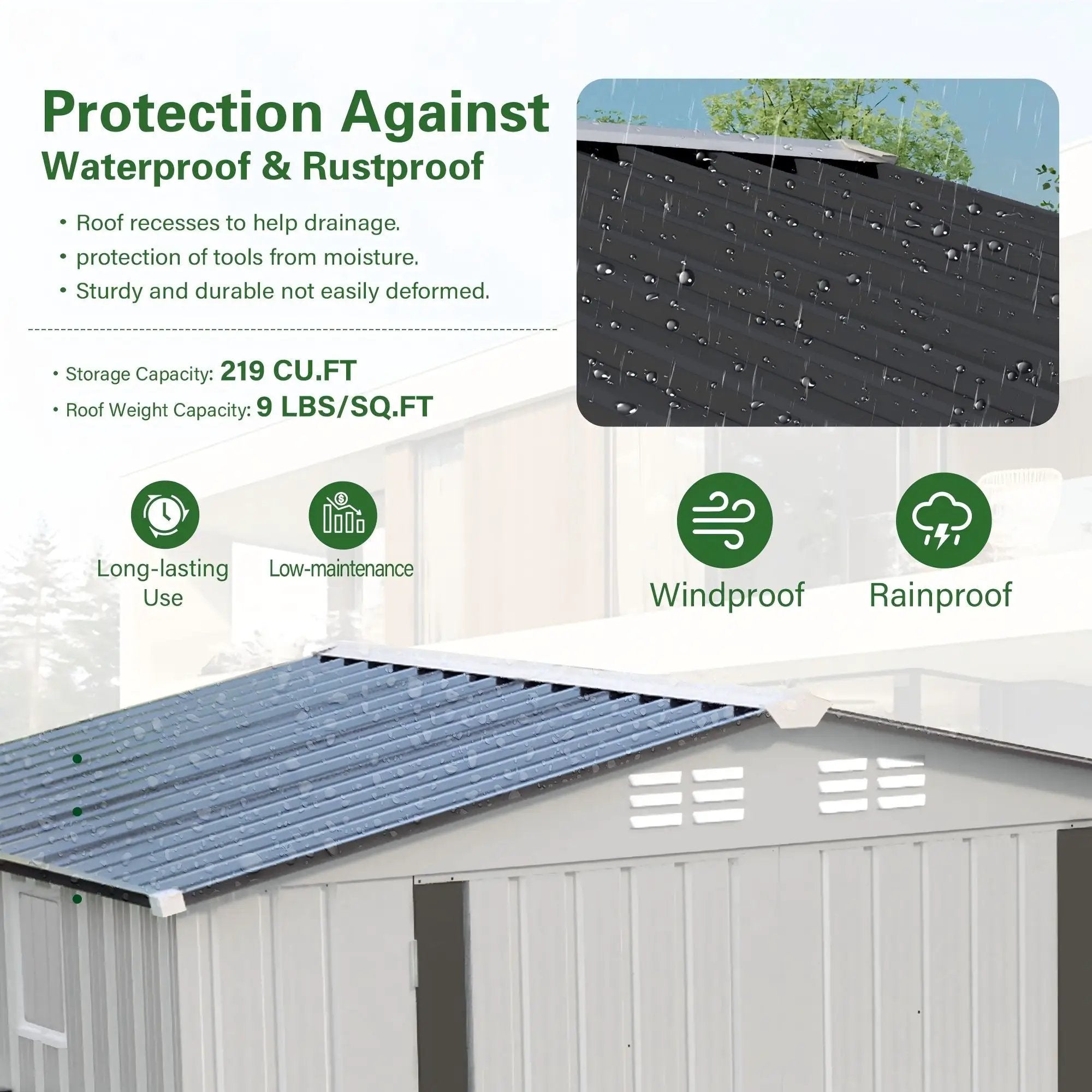 Outdoor Garden Storage Shed, Tool Shed With Pitched Roof Waterproof With 1 Window And 2 Lockable Door - White / Gray by HouseOfZazla
