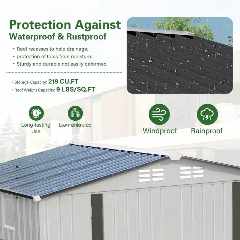 Outdoor Garden Storage Shed, Tool Shed With Pitched Roof Waterproof With 1 Window And 2 Lockable Door - White / Gray by HouseOfZazla