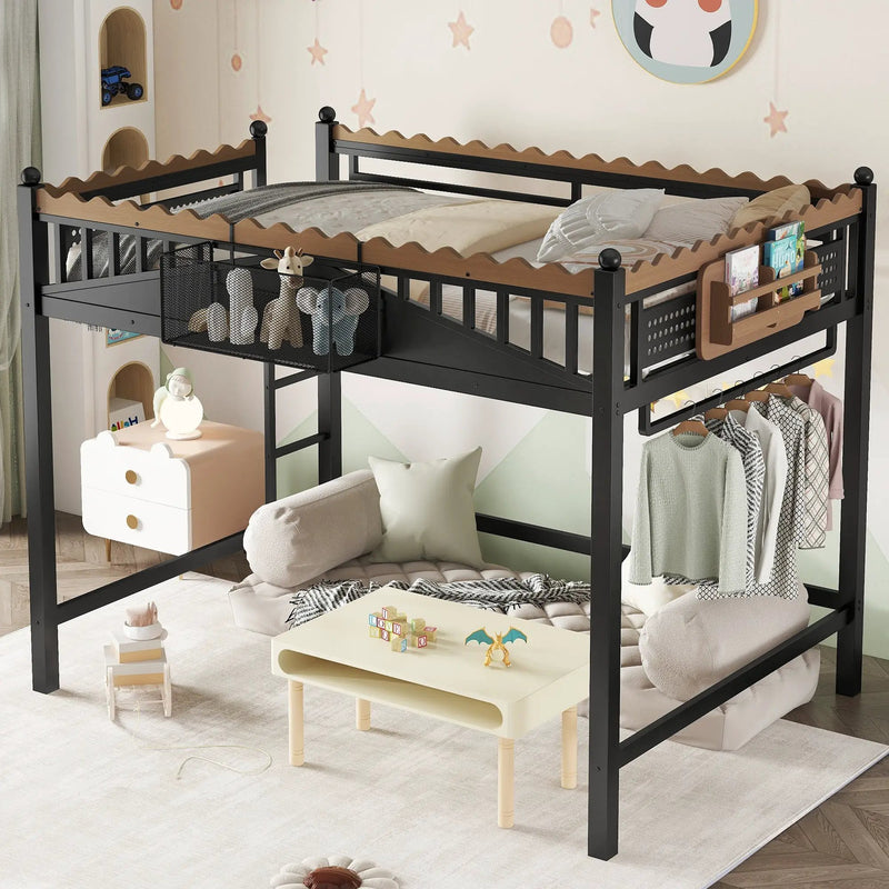 Full Size Loft Bed with Ladders and Storage Shelves by HouseOfZazla