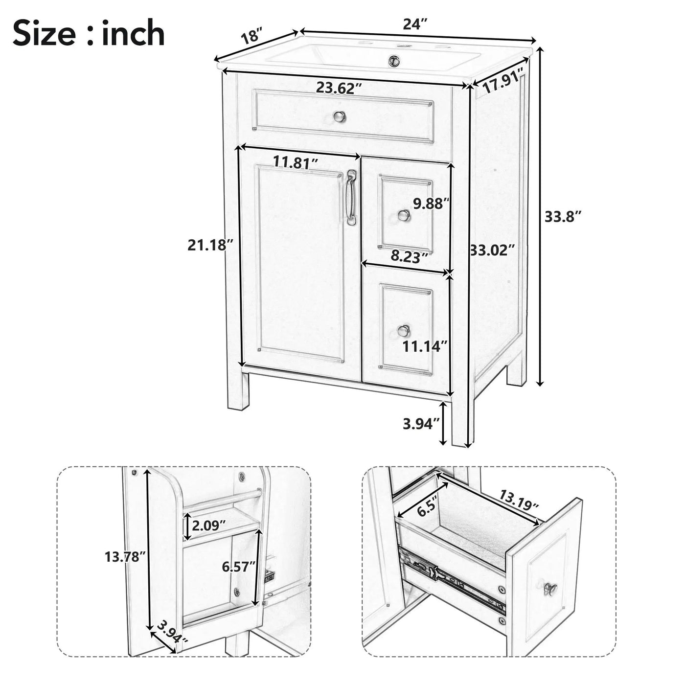 Elegant Bathroom Vanity With Ceramic Sink, Soft Close Doors And Drawers, Double Storage Racks by Unique Piece Furniture
