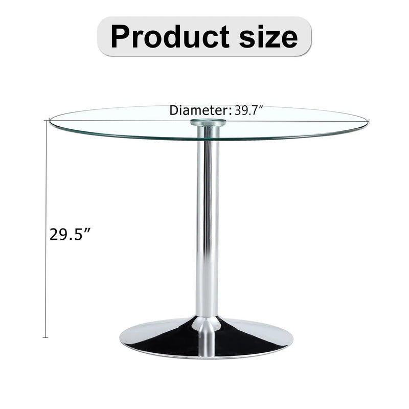 Modern Minimalist Circular Dining Table With Glass Top And Electroplated Metal Legs For Restaurants And Living Rooms - Silver / Transparent by Unique Piece Furniture