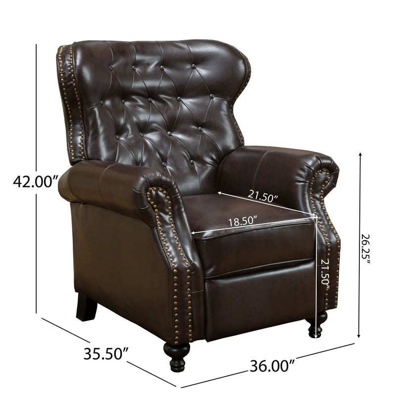Contemporary Style Push Back Recliner With Button Tufted Stitching And Nailhead Trim by Unique Piece Furniture