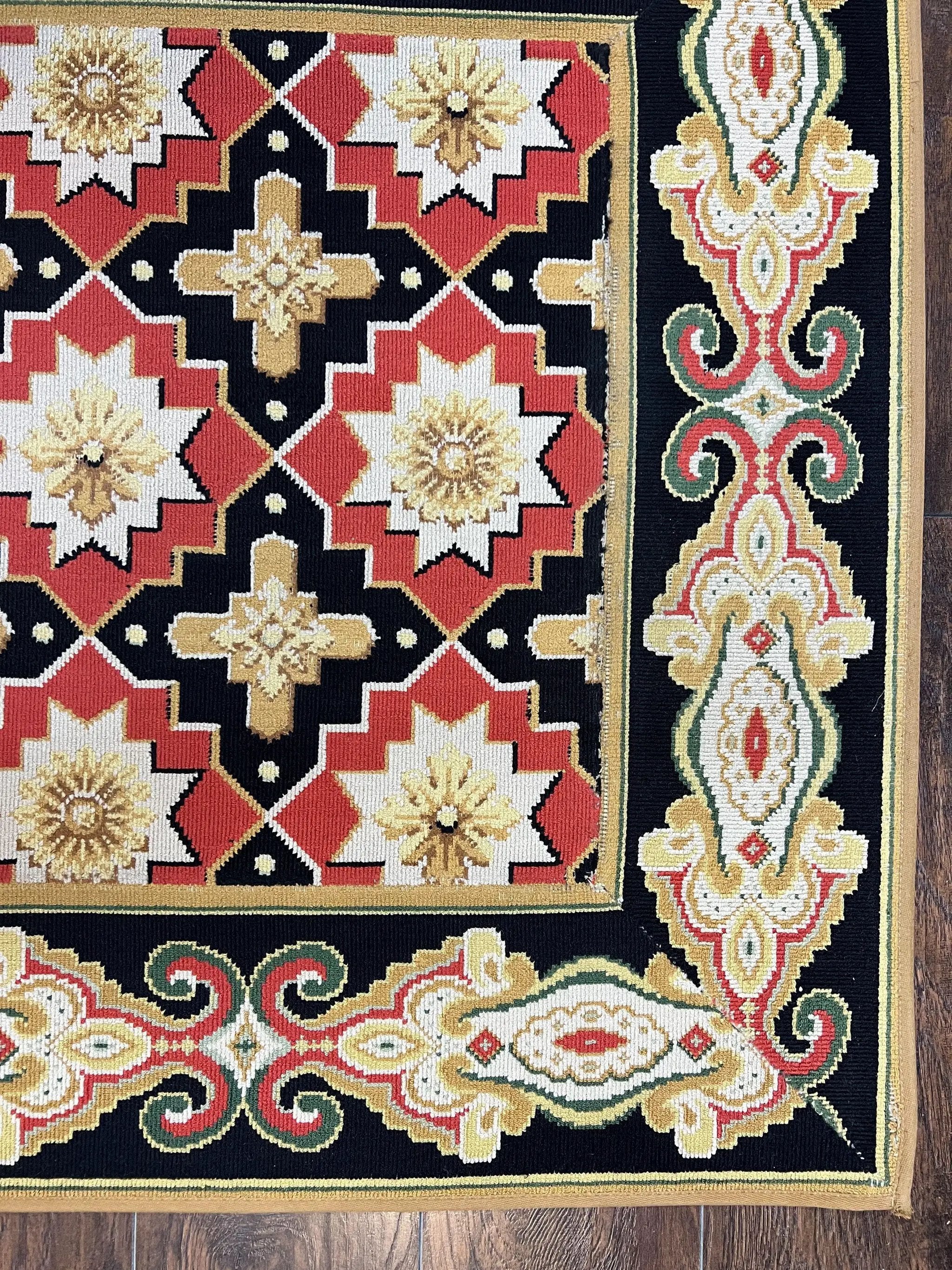 Vintage Runner Rug 3.5 x 14, Long Runner Rug, Stark Custom Made Carpet, European Design, Red Black Ivory Tan, Long Rug for Hallway by Jewel Rugs