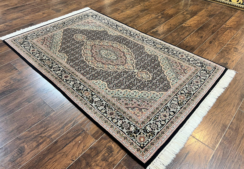 Sino Persian Rug 4x6, Fine Hand Knotted Carpet, Black, Wool, Vintage Rug 4 x 6, Herati Mahi, 300 KPSI by Jewel Rugs
