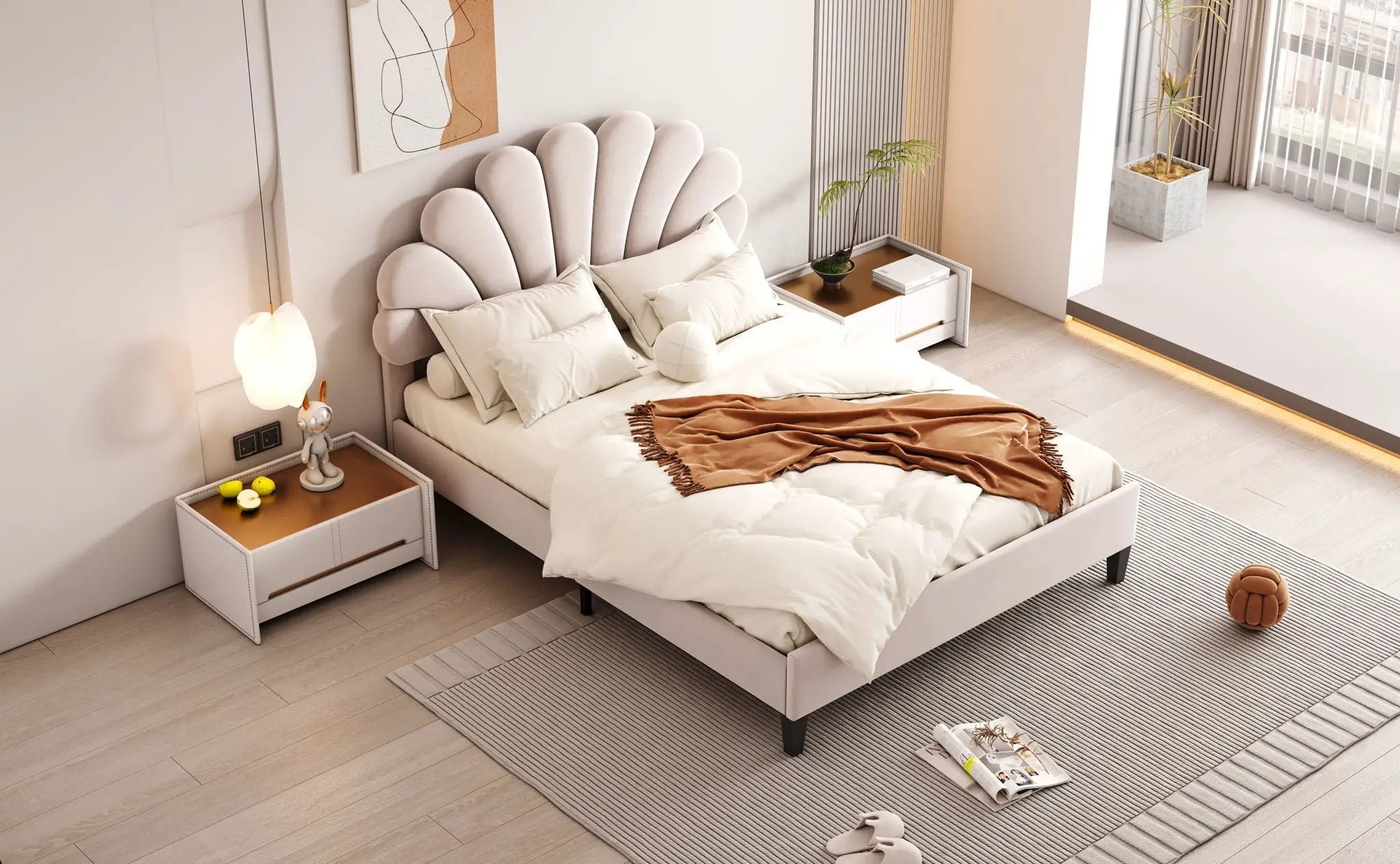 Upholstered Platform Bed With Flower Pattern Headboard by HouseOfZazla