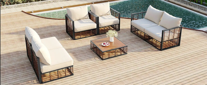 TOPMAX Modern Minimalist 7-Piece Metal Patio Sectional Sofa Set by HouseOfZazla