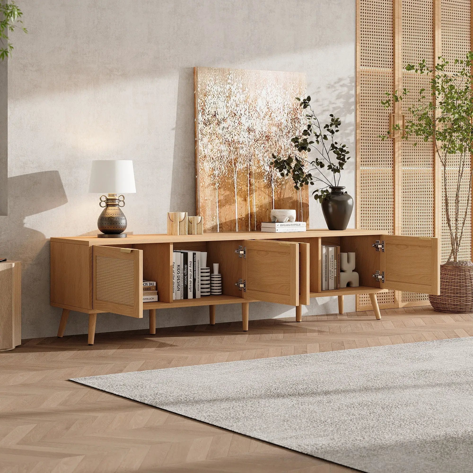 TV Stand With Storage & Cable Holes - Natural Wood by Unique Piece Furniture