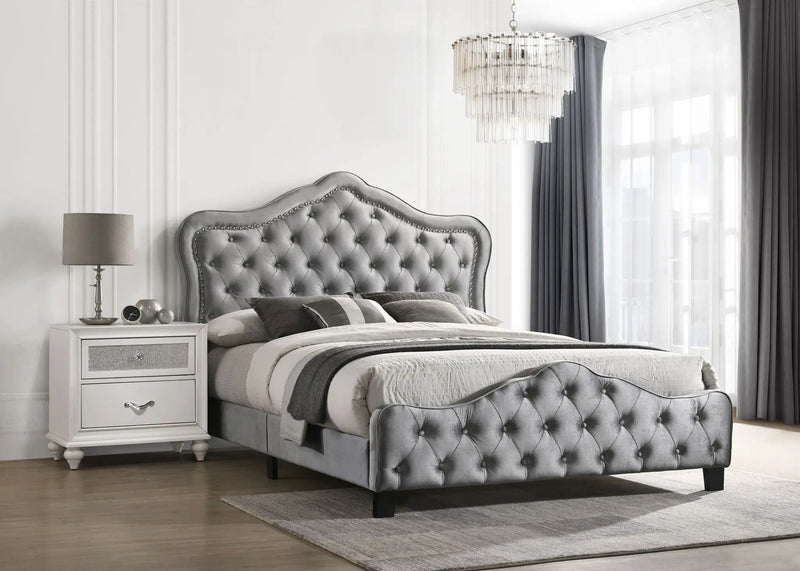 Bella Upholstered Queen Panel Bed Grey by Unique Piece Furniture