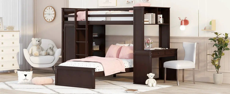 Loft Bed With A Stand Alone Bed, Shelves, Desk, And Wardrobe by HouseOfZazla