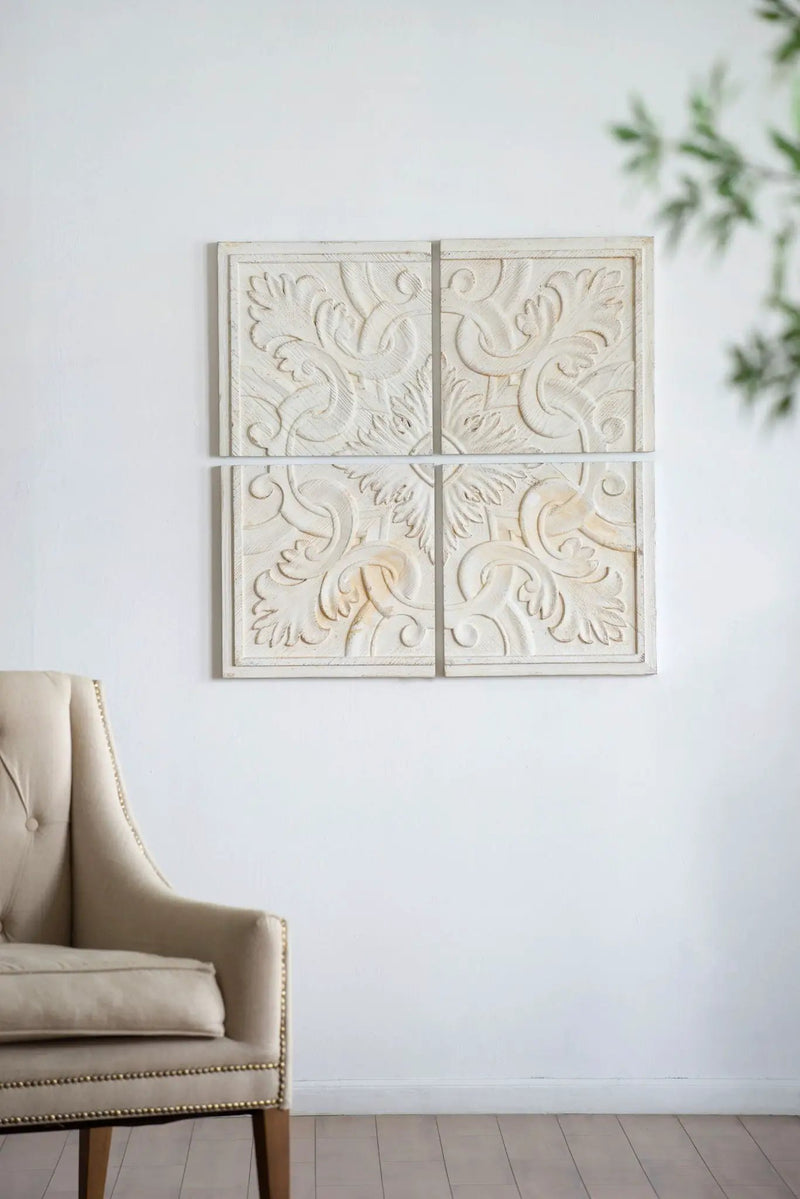 Distressed Wooden Square Wall Panels (Set of 4) - White by Unique Piece Furniture