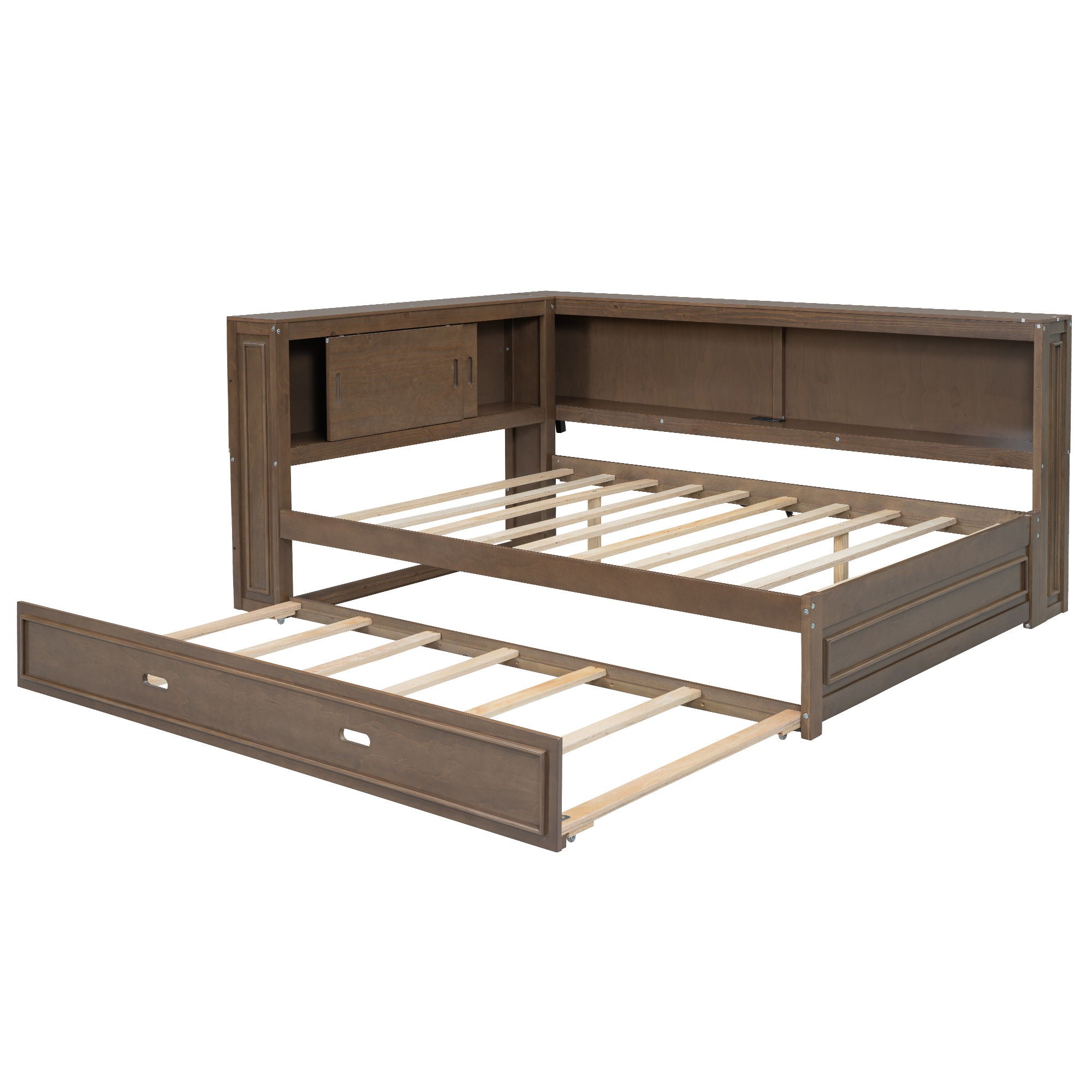 Daybed With Storage Shelves, LED, USB, And Trundle by HouseOfZazla