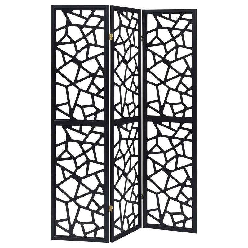 3 Panel Folding Screen With Mosaic Cutout Design - Black by HouseOfZazla