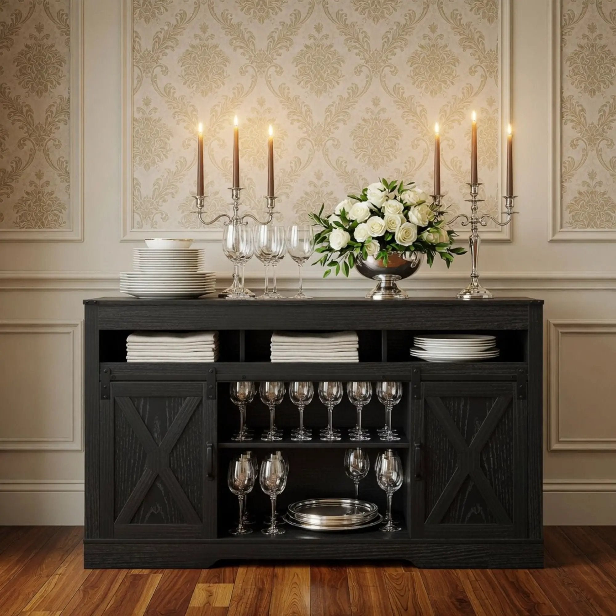 Farmhouse TV Stand With Sliding Barn Doors & Adjustable Storage by HouseOfZazla