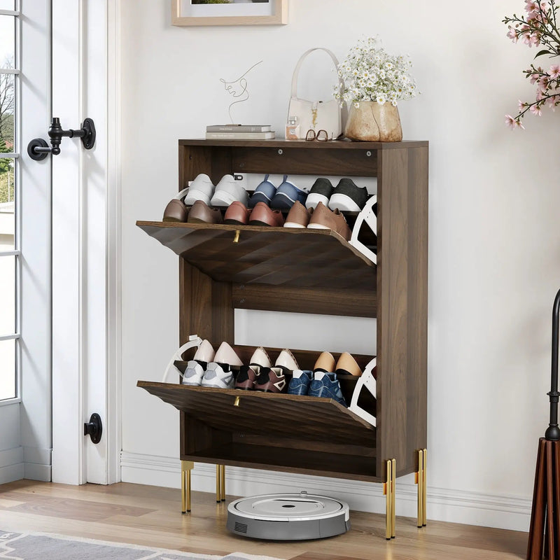 Shoe Cabinet, Freestanding Organizer For Entryway - Walnut by Unique Piece Furniture