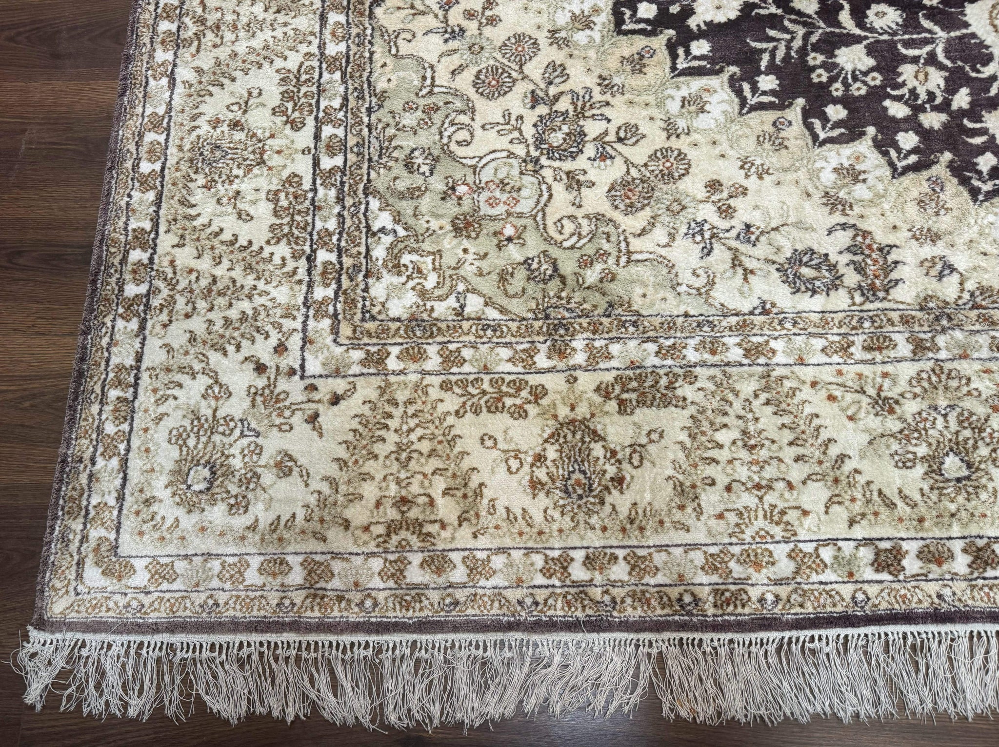 Indian Kashmiri Silk Rug 10x14, Floral Medallion by Jewel Rugs