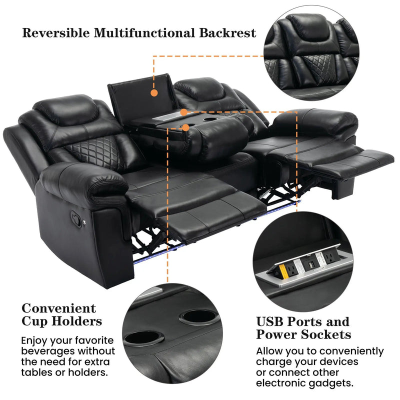 Home Theater Seating Manual Recliner Chair With Center Console And Led Light Strip For Living Room by Unique Piece Furniture