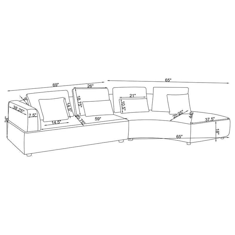 Lincoln - Upholstered Curved Sectional Sofa With Pillow Back Cushions - Gray by HouseOfZazla