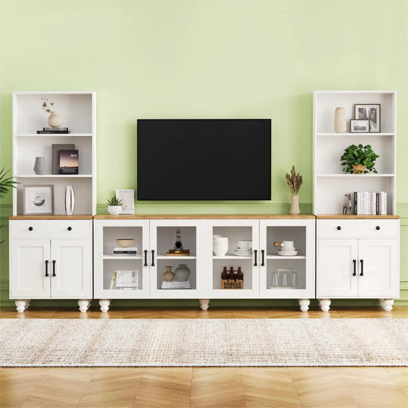 Farmhouse TV Stand With Solid Wood Gourd Shaped Legs For TVs Up To 70" by Unique Piece Furniture