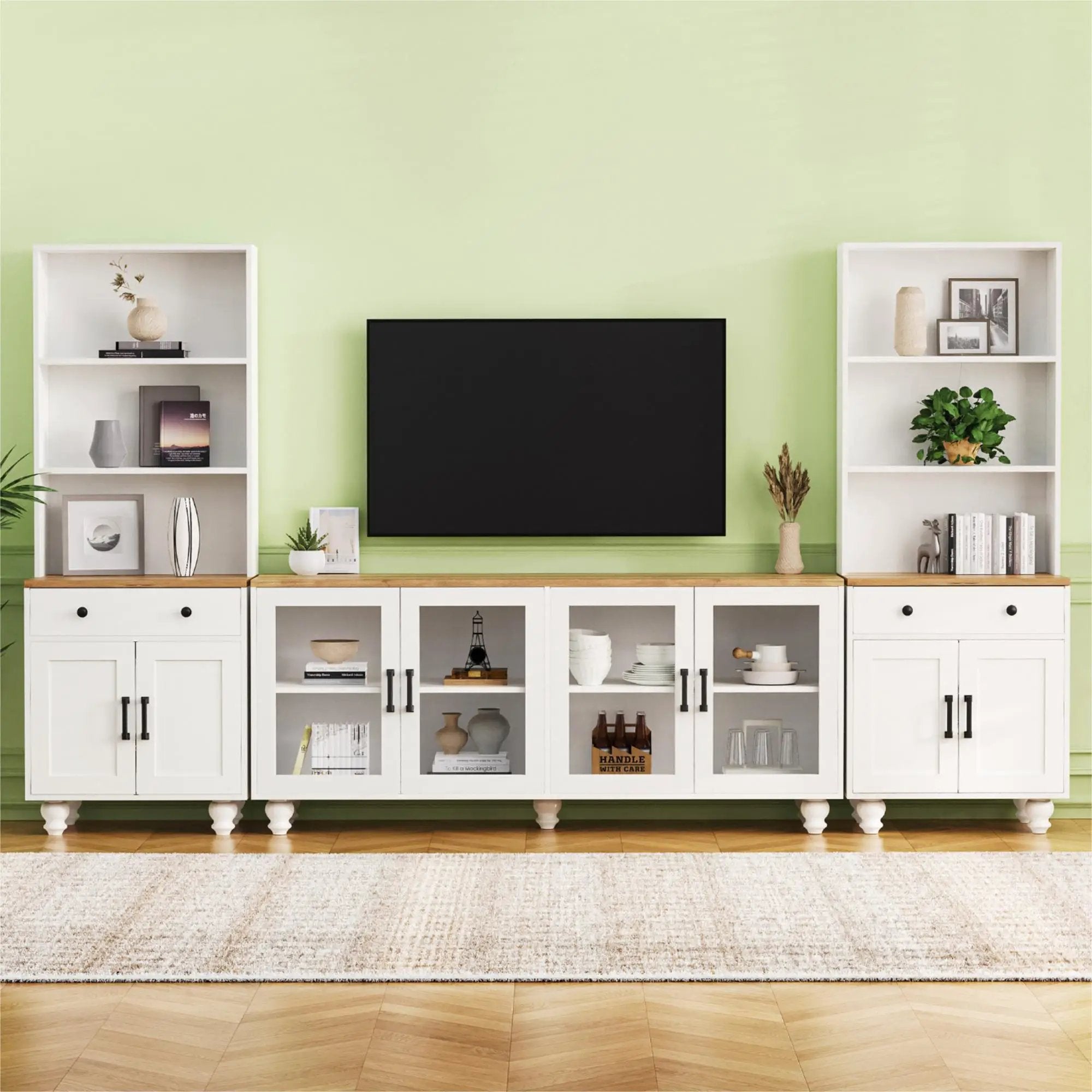 Farmhouse TV Stand With Solid Wood Gourd Shaped Legs For TVs Up To 70" by Unique Piece Furniture