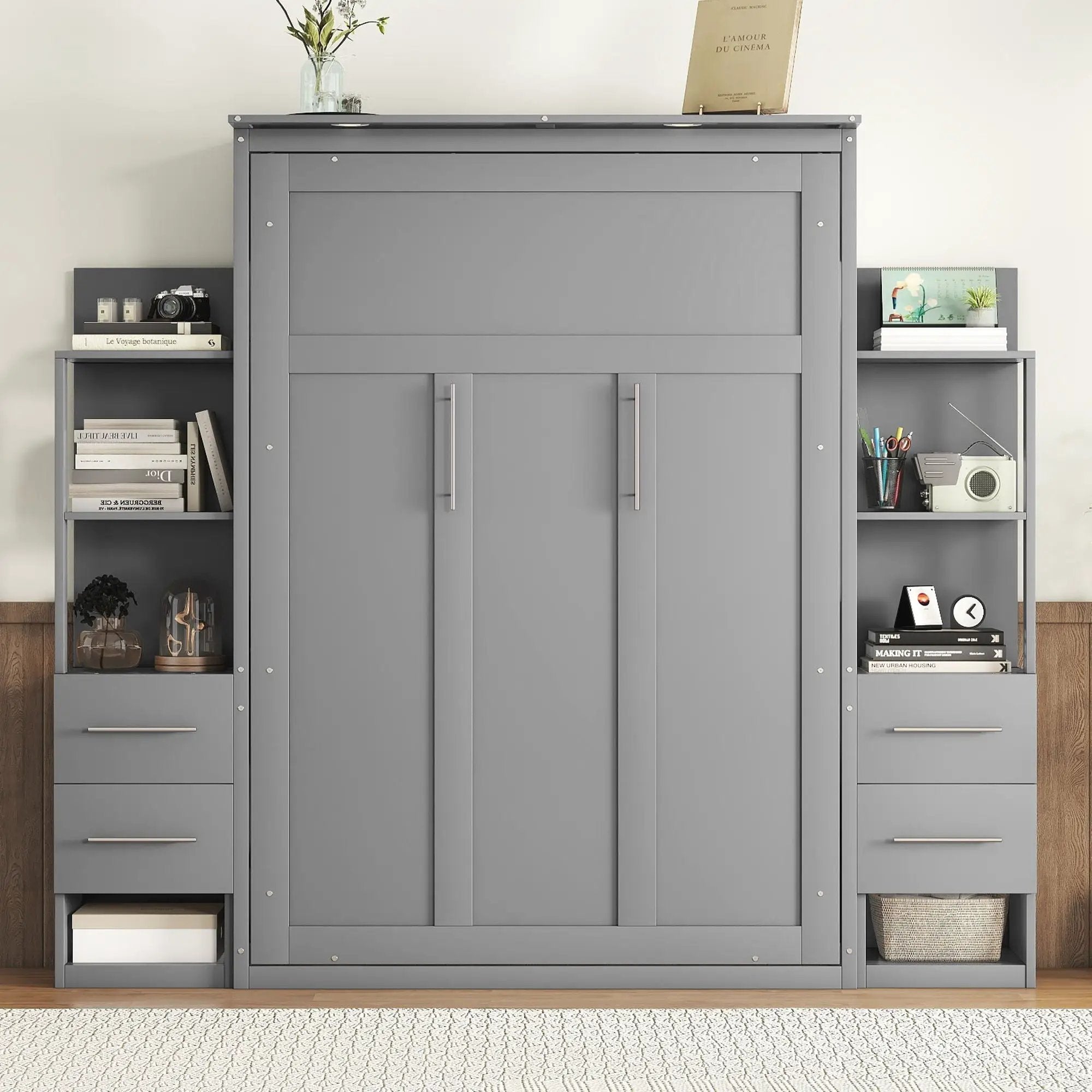 Murphy Wall Bed With LED Lights, Shelves And Drawers