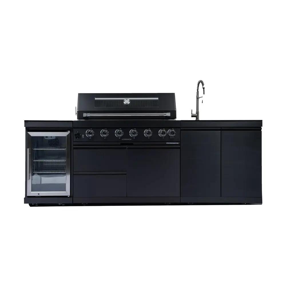 NG 95" 6-Burner 85000 BTU Black Outdoor Kitchen Island Grill Rotisserie kit Granite Countertops by Chery Industrial