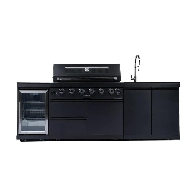NG 95" 6-Burner 85000 BTU Black Outdoor Kitchen Island Grill Rotisserie kit Granite Countertops by Chery Industrial