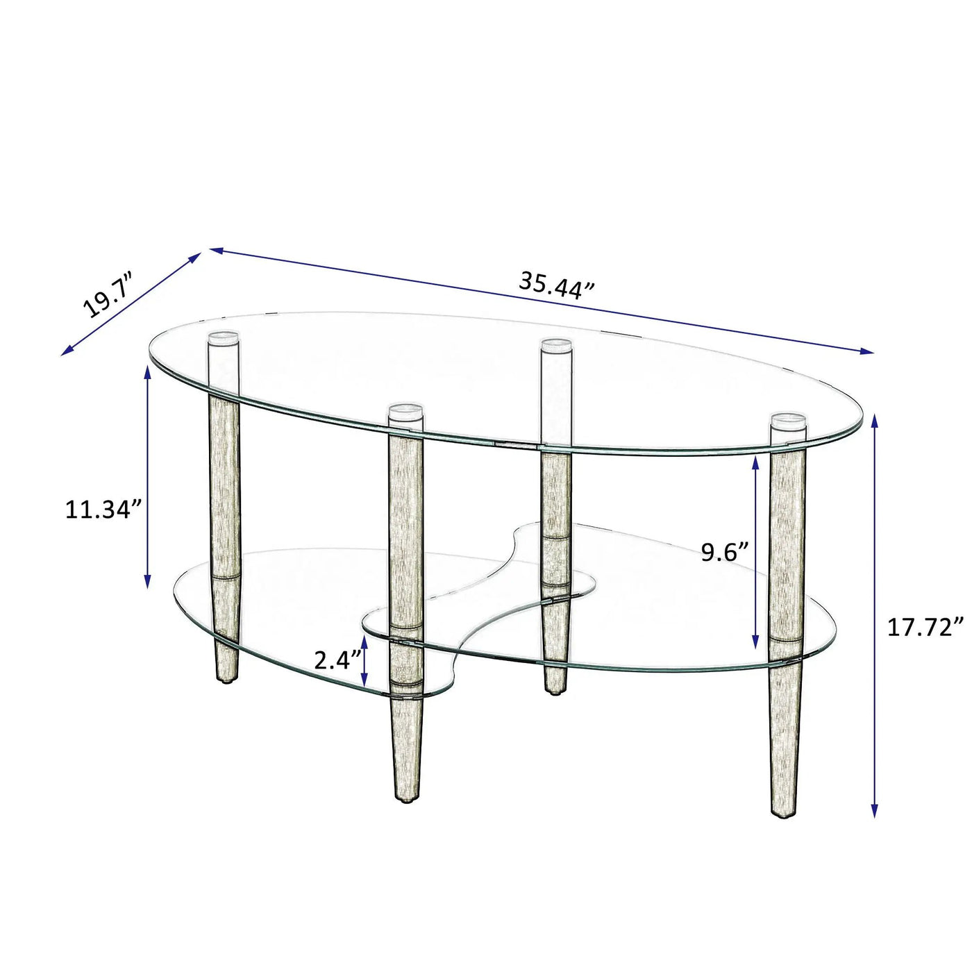 Transparent Oval Glass Coffee Table, Modern Table In Living Room Oak Wood Leg Tea Table 3-Layer Glass Table by HouseOfZazla