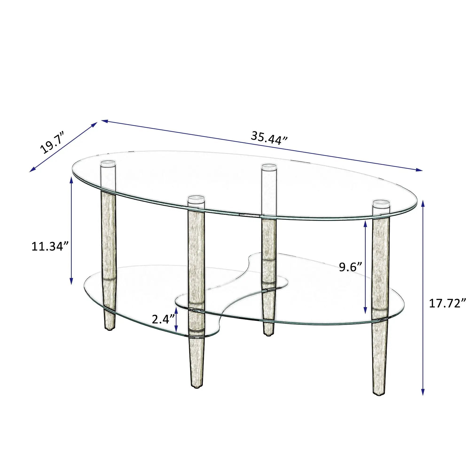 Transparent Oval Glass Coffee Table, Modern Table In Living Room Oak Wood Leg Tea Table 3-Layer Glass Table by Unique Piece Furniture