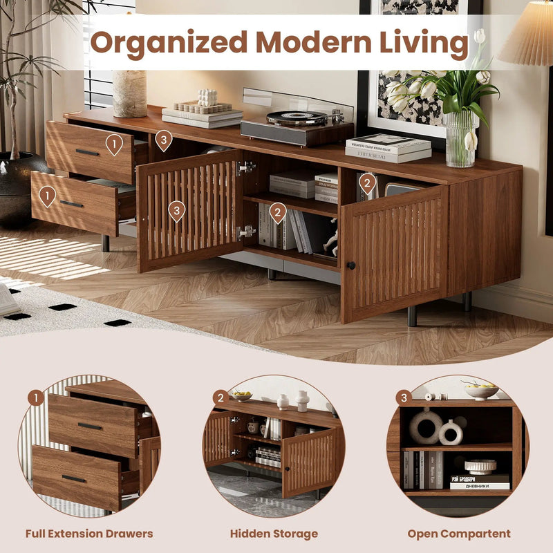 78" TV Stand For TVs Up To 85" Entertainment Center With Deep Drawers & Cable Management, Soft Closing Hinges - Walnut by HouseOfZazla