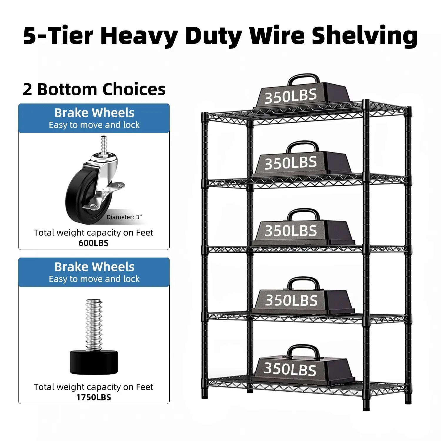 5-Shelf Storage Shelves - Heavy Duty Metal Shelving Unit by HouseOfZazla