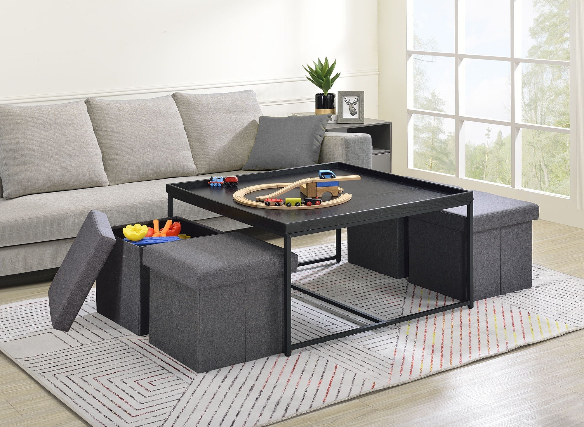 Vinny - Wood Grain Coffee Table Set With Raised Edges by HouseOfZazla
