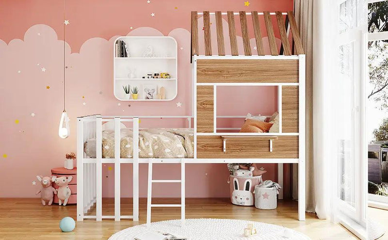 Loft Bed With Roof, Window, Guardrail, Ladder by HouseOfZazla