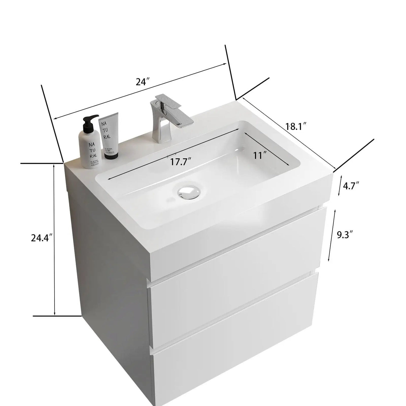 Alice - Bathroom Vanity With Large Storage, Sink, Wall Mounted by Unique Piece Furniture